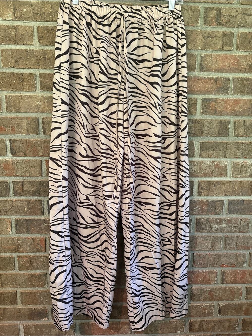 Women's Beige and Black Zebra Print Flare Leg Comfy Pants